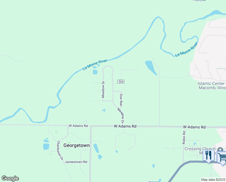 map of restaurants, bars, coffee shops, grocery stores, and more near 401 Meadow Drive in Macomb