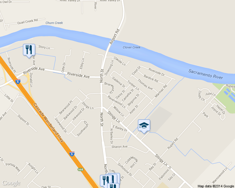 map of restaurants, bars, coffee shops, grocery stores, and more near 3214 Daisy Street in Anderson