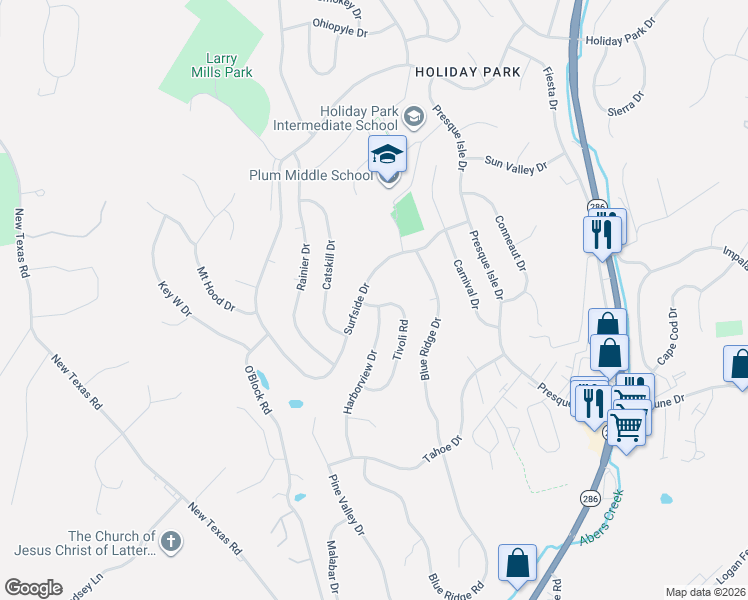 map of restaurants, bars, coffee shops, grocery stores, and more near 417 Tivoli Road in Pittsburgh