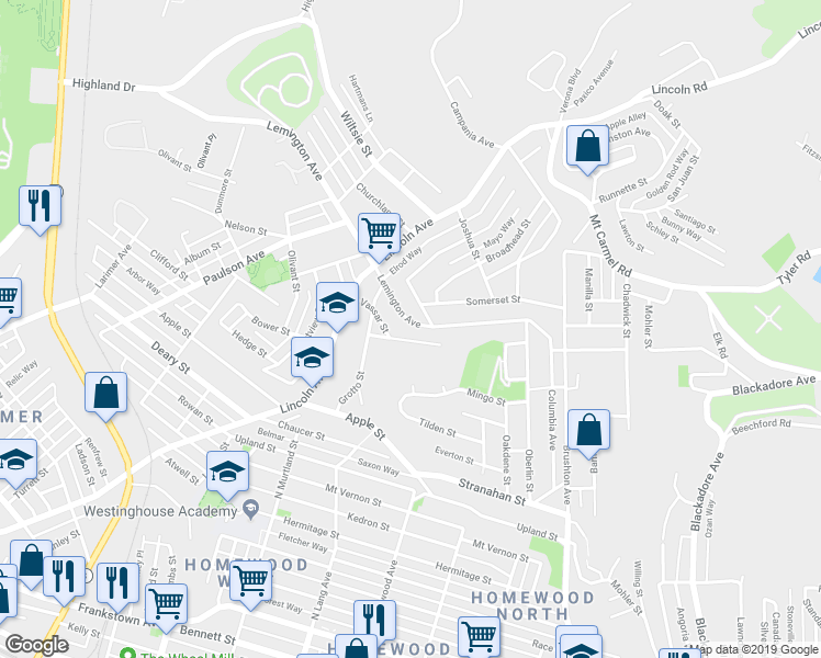 map of restaurants, bars, coffee shops, grocery stores, and more near 7170 Lemington Avenue in Pittsburgh