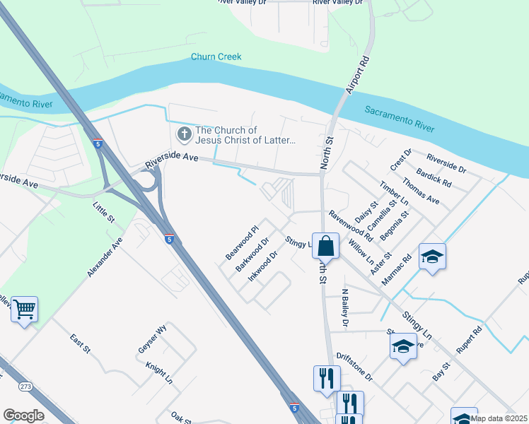 map of restaurants, bars, coffee shops, grocery stores, and more near 3622 Stingy Lane in Anderson