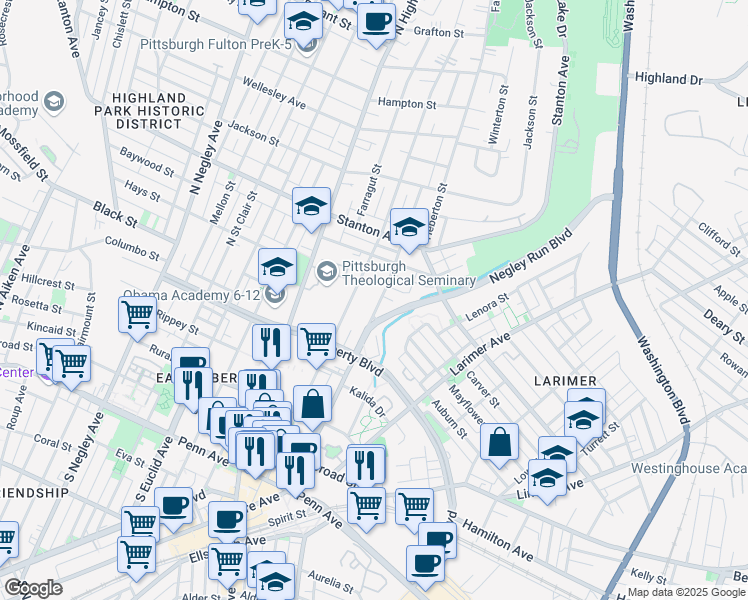 map of restaurants, bars, coffee shops, grocery stores, and more near 621 Collins Street in Pittsburgh