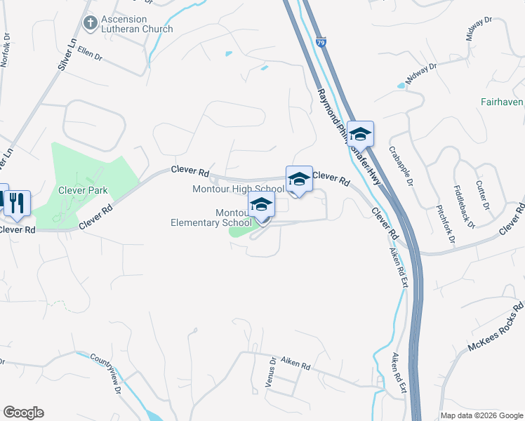 map of restaurants, bars, coffee shops, grocery stores, and more near 223 Clever Road in McKees Rocks