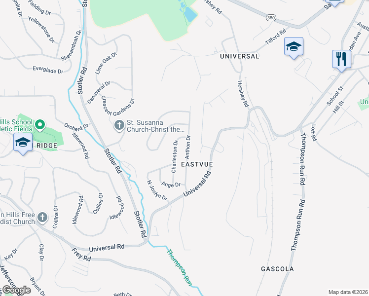 map of restaurants, bars, coffee shops, grocery stores, and more near 218 Anthon Drive in Pittsburgh