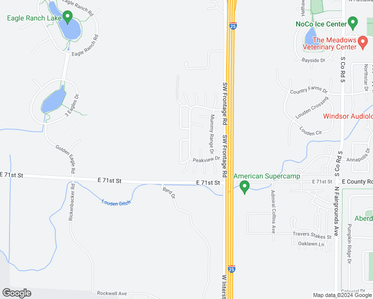 map of restaurants, bars, coffee shops, grocery stores, and more near 8411 Peakview Drive in Fort Collins