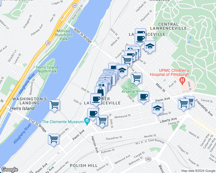 map of restaurants, bars, coffee shops, grocery stores, and more near 3728 Charlotte Street in Pittsburgh