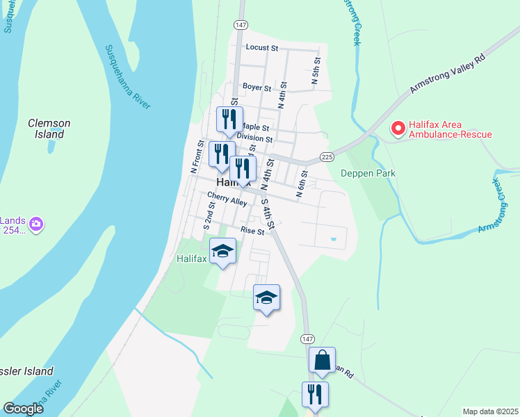 map of restaurants, bars, coffee shops, grocery stores, and more near 16 S 4th St in Halifax