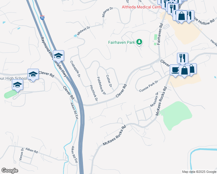 map of restaurants, bars, coffee shops, grocery stores, and more near 2004 Cutter Drive in McKees Rocks