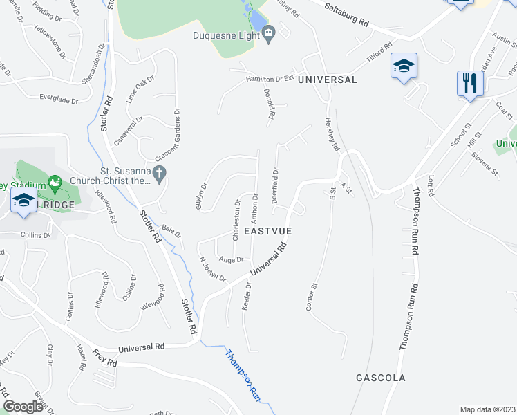 map of restaurants, bars, coffee shops, grocery stores, and more near 219 Anthon Drive in Pittsburgh