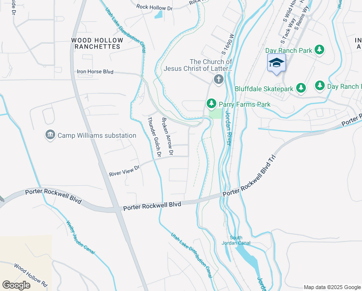 map of restaurants, bars, coffee shops, grocery stores, and more near 1676 Man O War Drive in Riverton