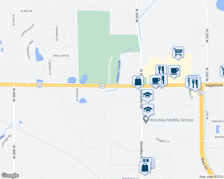 map of restaurants, bars, coffee shops, grocery stores, and more near 3221 U.S. 52 in West Lafayette