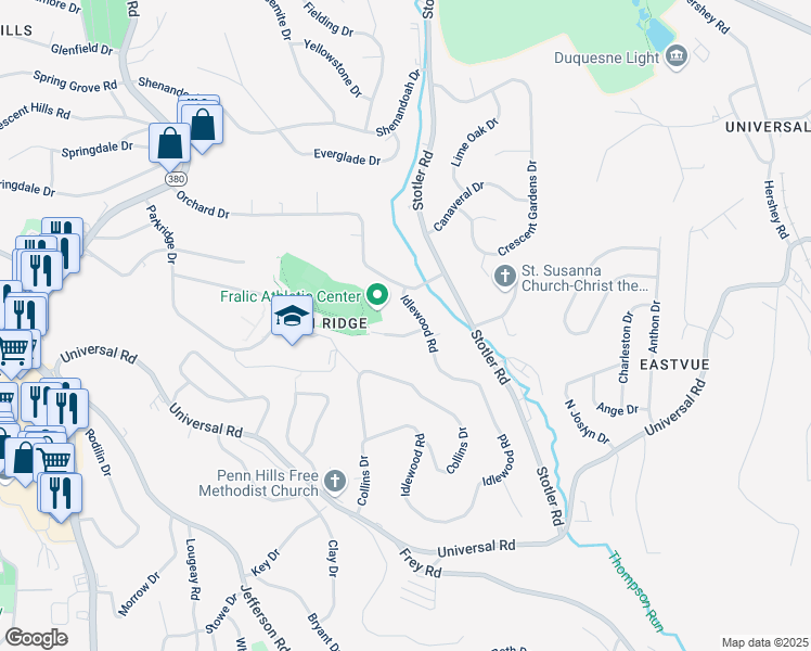 map of restaurants, bars, coffee shops, grocery stores, and more near 2 Valmartin Drive in Pittsburgh