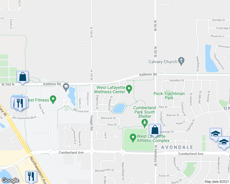 map of restaurants, bars, coffee shops, grocery stores, and more near 3364 Webster Street in West Lafayette