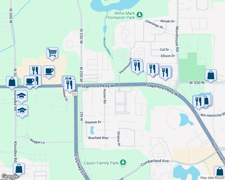 map of restaurants, bars, coffee shops, grocery stores, and more near in Tippecanoe County