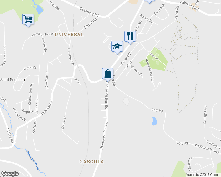 map of restaurants, bars, coffee shops, grocery stores, and more near 233 Thompson Run Road in Penn Hills