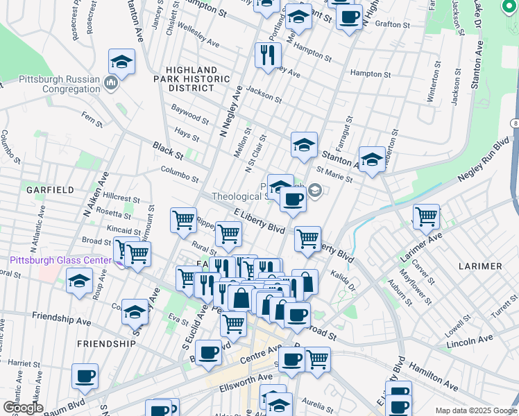 map of restaurants, bars, coffee shops, grocery stores, and more near 512 Borland Street in Pittsburgh