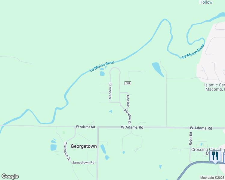 map of restaurants, bars, coffee shops, grocery stores, and more near 712 Meadow Drive in Macomb