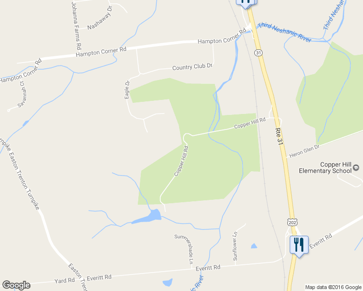map of restaurants, bars, coffee shops, grocery stores, and more near 116 Copper Hill Road in Hunterdon County