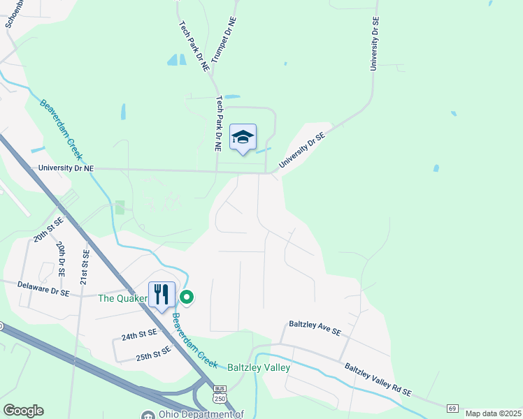 map of restaurants, bars, coffee shops, grocery stores, and more near 1947 Buckeye Street Northeast in New Philadelphia