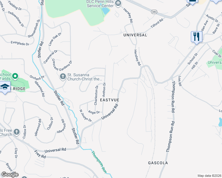 map of restaurants, bars, coffee shops, grocery stores, and more near 1066 Doe Court in Allegheny County