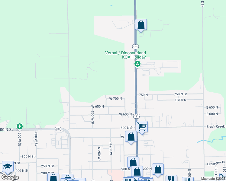 map of restaurants, bars, coffee shops, grocery stores, and more near 749 North Vernal Avenue in Vernal
