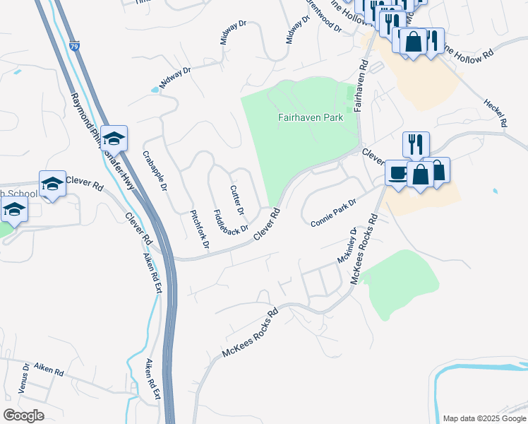 map of restaurants, bars, coffee shops, grocery stores, and more near 1031 Fiddleback Drive in McKees Rocks