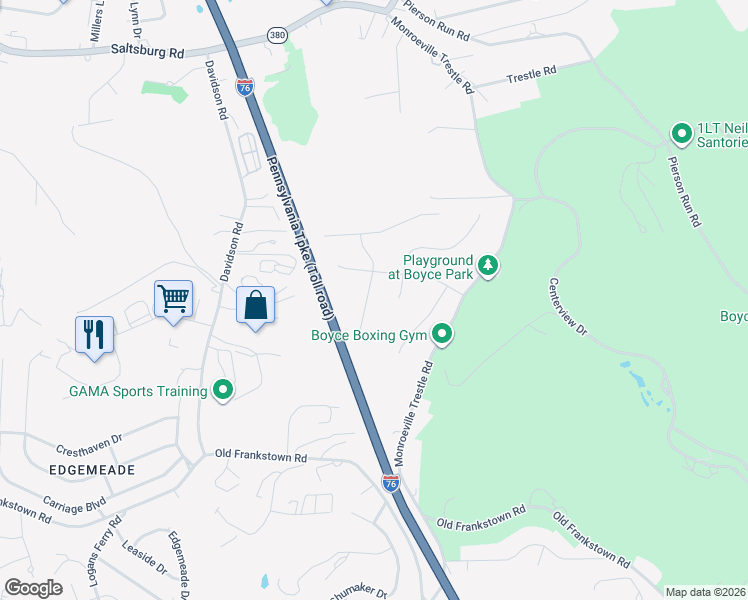 map of restaurants, bars, coffee shops, grocery stores, and more near 834 Justine Drive in Pittsburgh