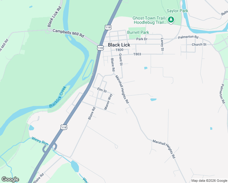 map of restaurants, bars, coffee shops, grocery stores, and more near 161 Elm Street in Blairsville