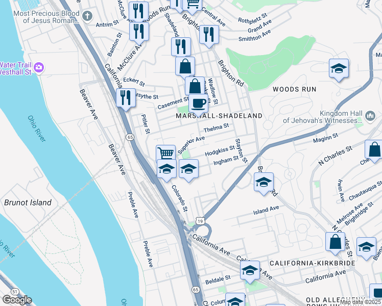 map of restaurants, bars, coffee shops, grocery stores, and more near 2608 Bartold Street in Pittsburgh