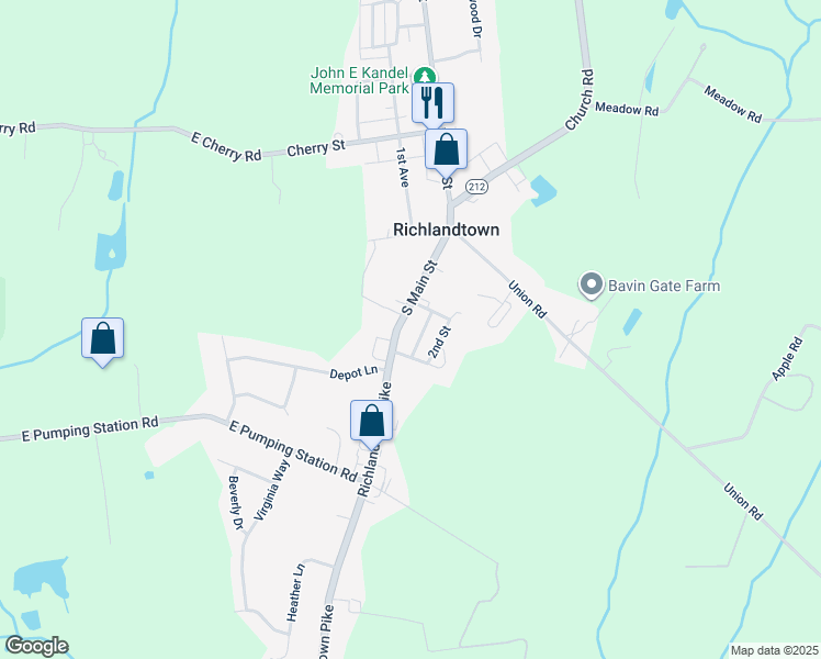 map of restaurants, bars, coffee shops, grocery stores, and more near 155 South Main Street in Richlandtown