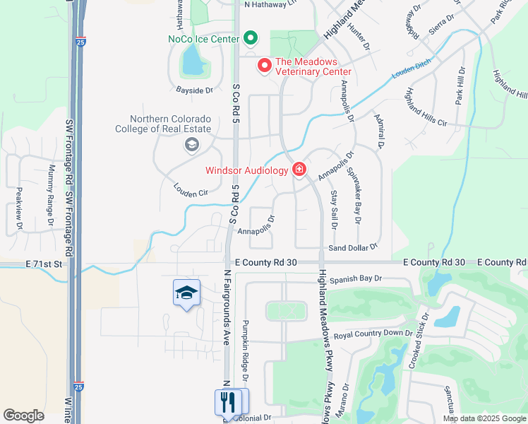 map of restaurants, bars, coffee shops, grocery stores, and more near 8371 Castaway Drive in Windsor
