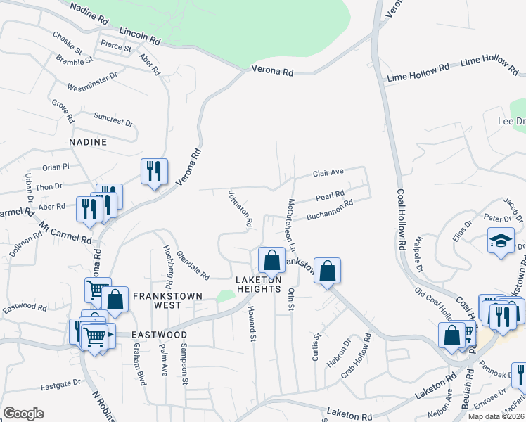 map of restaurants, bars, coffee shops, grocery stores, and more near 440 Bon Air Road in Pittsburgh