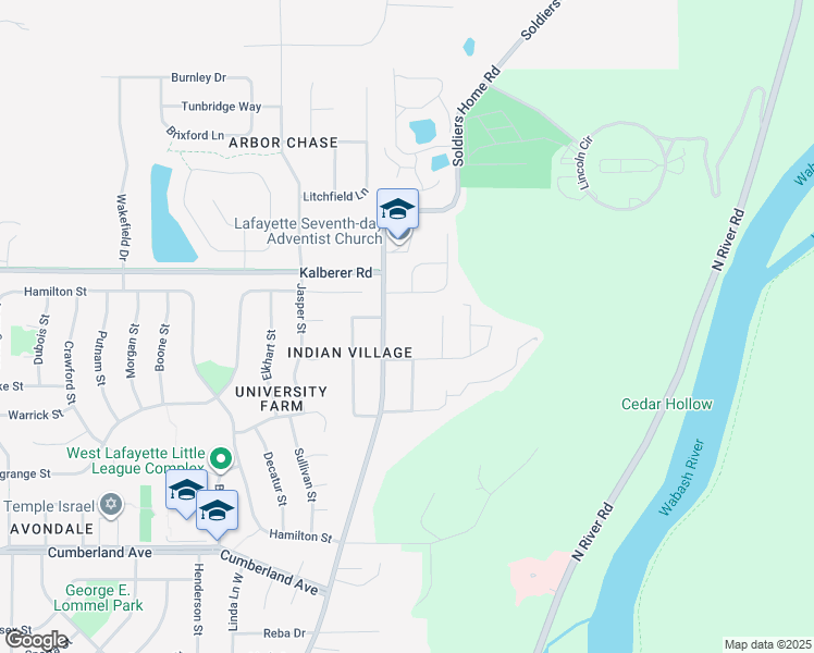 map of restaurants, bars, coffee shops, grocery stores, and more near 125 Tamiami Court in West Lafayette