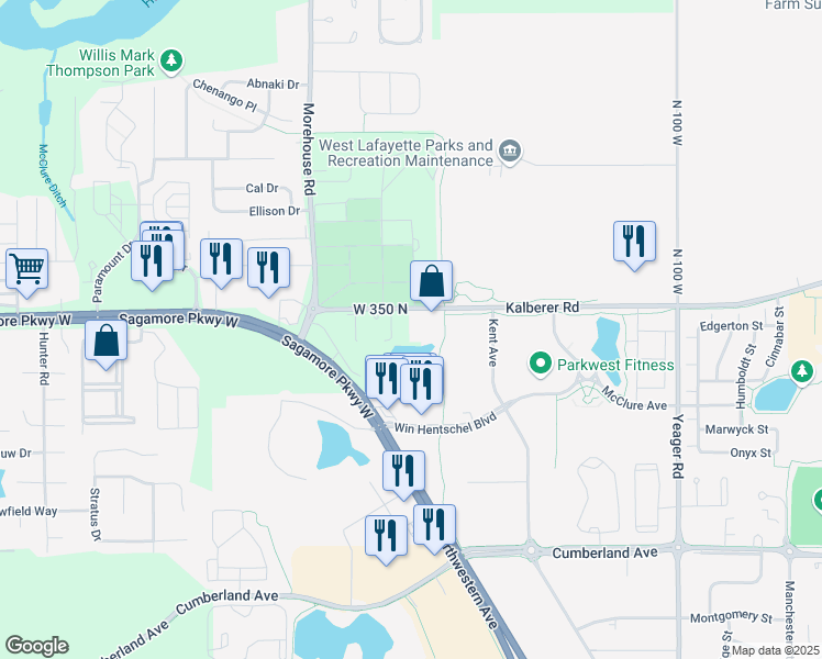map of restaurants, bars, coffee shops, grocery stores, and more near 1788 Us Highway 52 West in West Lafayette