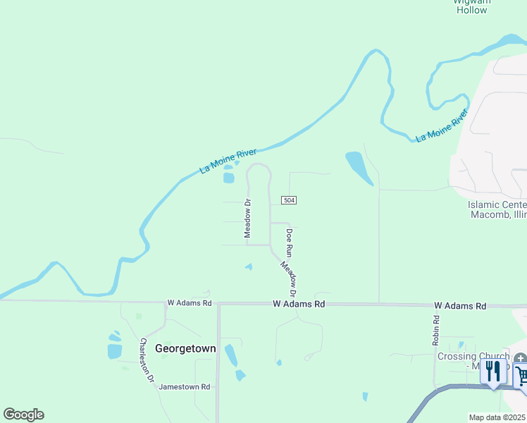 map of restaurants, bars, coffee shops, grocery stores, and more near 401 Meadow Drive in Macomb