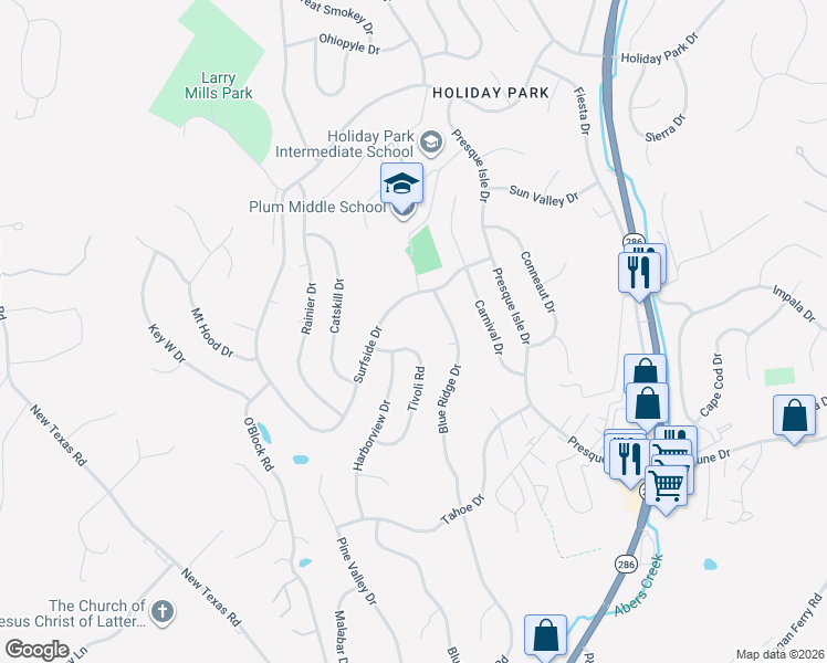 map of restaurants, bars, coffee shops, grocery stores, and more near 435 Tivoli Road in Pittsburgh