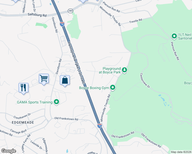 map of restaurants, bars, coffee shops, grocery stores, and more near 834 Justine Drive in Pittsburgh
