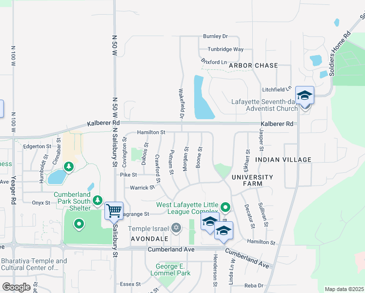 map of restaurants, bars, coffee shops, grocery stores, and more near 3377 Morgan Street in West Lafayette