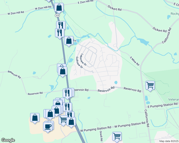 map of restaurants, bars, coffee shops, grocery stores, and more near 1 Spruce Terrace in Quakertown