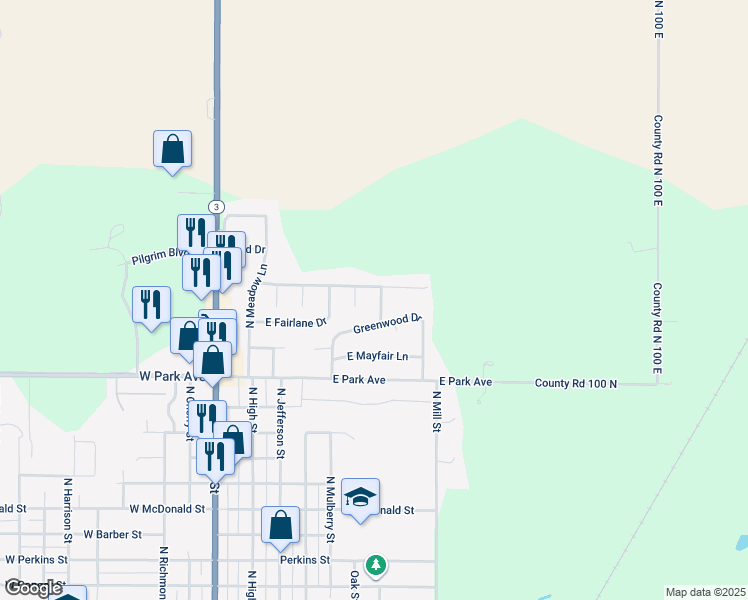 map of restaurants, bars, coffee shops, grocery stores, and more near 30 Maple Court in Hartford City