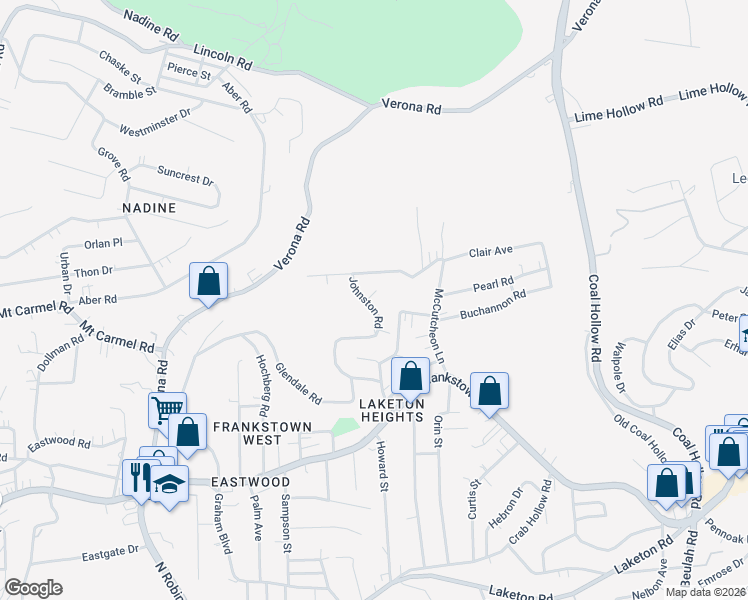 map of restaurants, bars, coffee shops, grocery stores, and more near 414 Johnston Road in Penn Hills