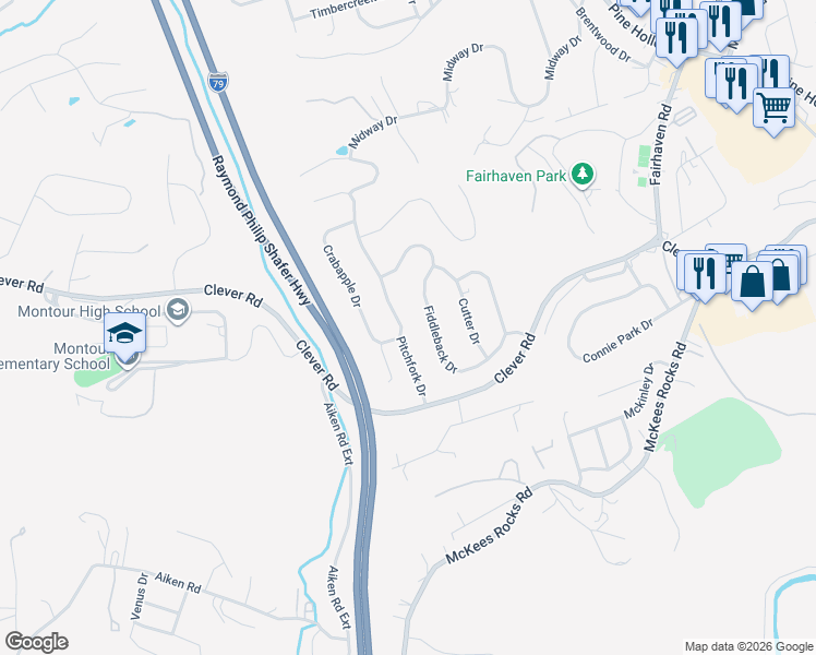 map of restaurants, bars, coffee shops, grocery stores, and more near 3019 Pitchfork Drive in McKees Rocks