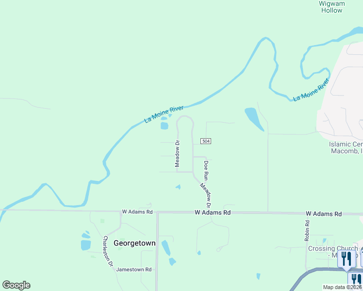 map of restaurants, bars, coffee shops, grocery stores, and more near 712 Meadow Drive in Macomb