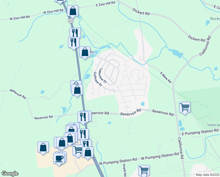 map of restaurants, bars, coffee shops, grocery stores, and more near 1 Spruce Terrace in Quakertown