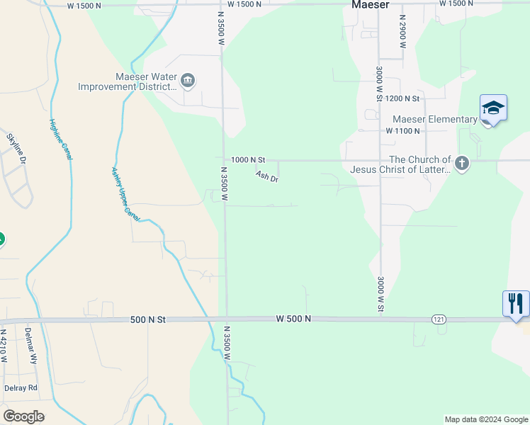 map of restaurants, bars, coffee shops, grocery stores, and more near 816 North 3500 West in Vernal