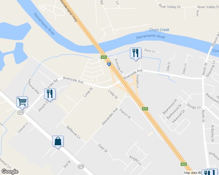 map of restaurants, bars, coffee shops, grocery stores, and more near 12700 Riverside Avenue in Anderson