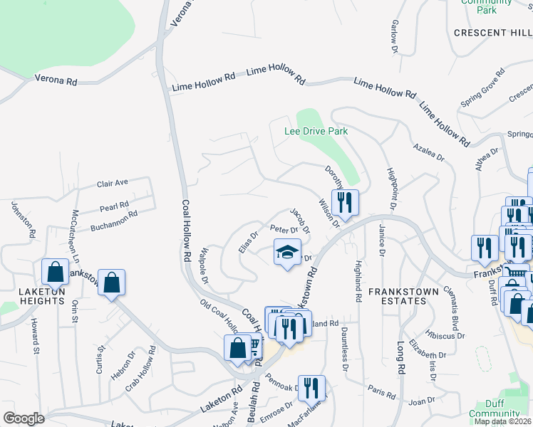 map of restaurants, bars, coffee shops, grocery stores, and more near 309 Jacob Drive in Pittsburgh