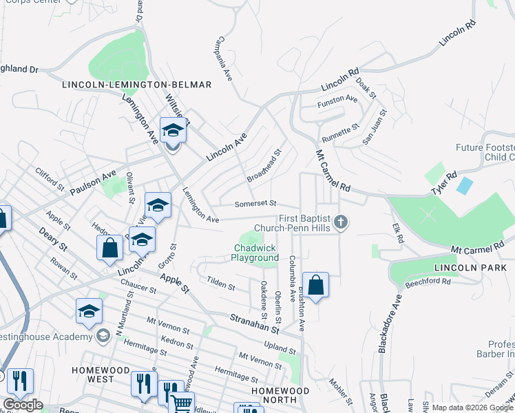 map of restaurants, bars, coffee shops, grocery stores, and more near 7258 Lemington Avenue in Pittsburgh