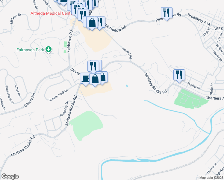 map of restaurants, bars, coffee shops, grocery stores, and more near 1829 McKees Rocks Road in McKees Rocks