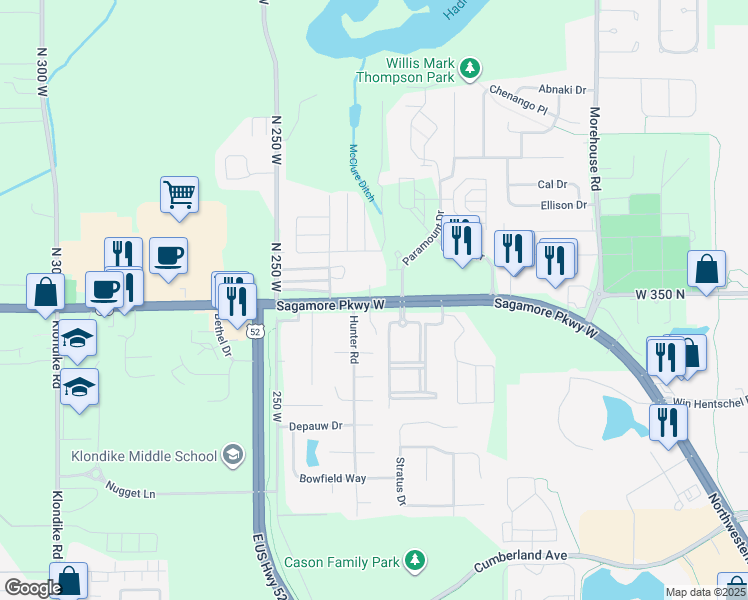 map of restaurants, bars, coffee shops, grocery stores, and more near 2251 Sagamore Parkway West in West Lafayette